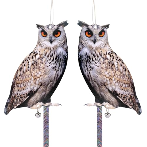 2PCS Flat Fake Owl, Plastic Owl with Reflective Tape - color: 2pcs Grey Owls