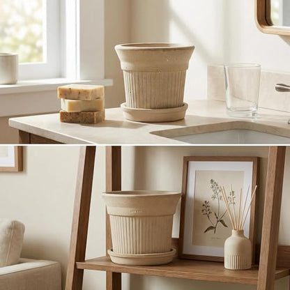 White Terracotta Pots 2 Pack 6 & 8 Inch Ceramic Planters