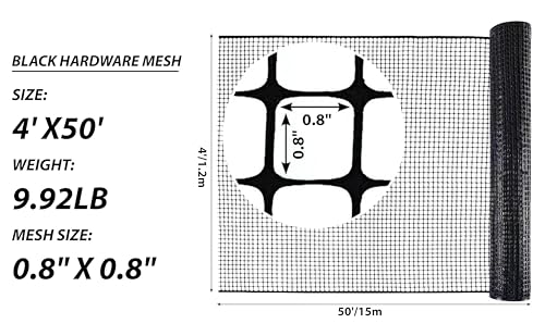 PotatoLife Black Plastic Garden Fence, Hardware Mesh, 4' x 50' - color: Black, size: 4' x 50'