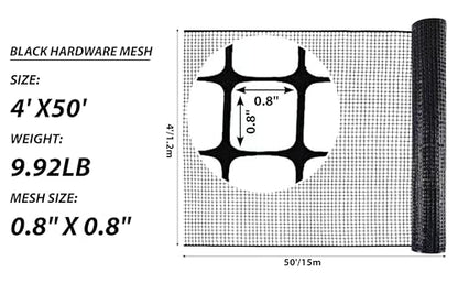 PotatoLife Black Plastic Garden Fence, Hardware Mesh, 4' x 50' - color: Black, size: 4' x 50'