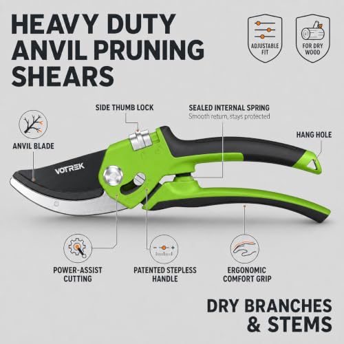 Anvil Pruning Shears, 3/4" Cut Capacity Garden Clippers Heavy Duty - color: Green