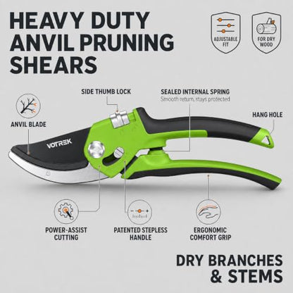 Anvil Pruning Shears, 3/4" Cut Capacity Garden Clippers Heavy Duty - color: Green
