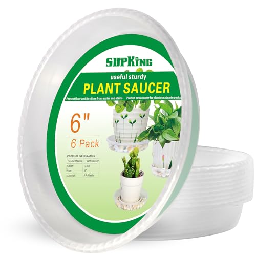 SupKing 6 Pack Plant Saucers Drip Tray,6 8 10 12 14 Inch Heavy Sturdy Plastic Flower Pot Saucers for Indoor,Clear Plastic Planter Water Tray for Plant Pots Liners (6''-Clear) - color: Clear, size: 6in - 6 Pack