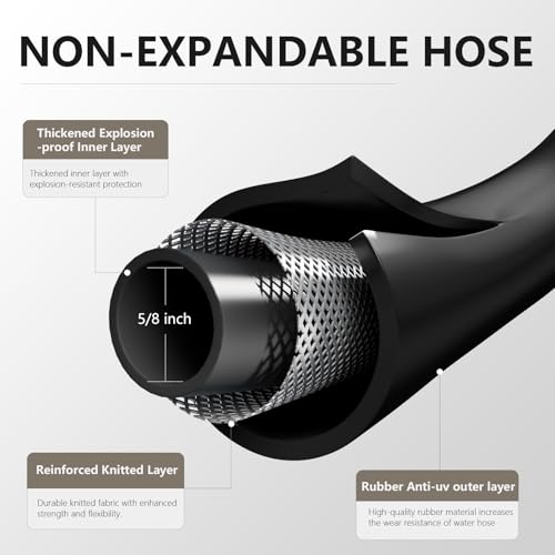 Garden Hose 5/8"x 100ft Brass Rubber Heavy Duty Water Hose 600 PSI Black - color: Black, size: 100FT