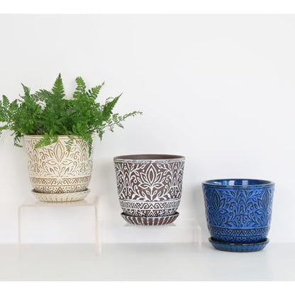 Gepege Ceramic Plant Pots, 6 Inch Indoor Planters with Drainage & Saucers - color: Blue-a, size: 6 Inch - Set of 2