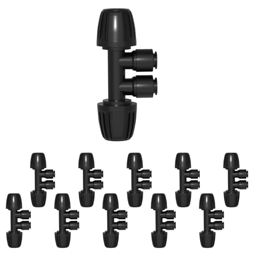 MIXC 1/2" to 1/4" Drip Irrigation Fittings 4-Way Barbed Tee 10 Pack - size: 4-Way 1/2" to 1/4" Barbed Tee