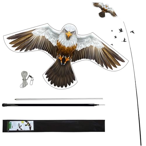 Bird Hawk Flying Kite with 4m Pole Has The Effect of Scaring Birds-Type D - color: White