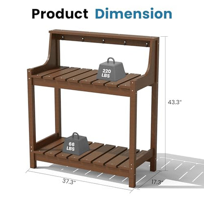Domi 3-Tier Potting Benches for Outside, HDPE Outdoor Potting Table, Brown - color: Brown
