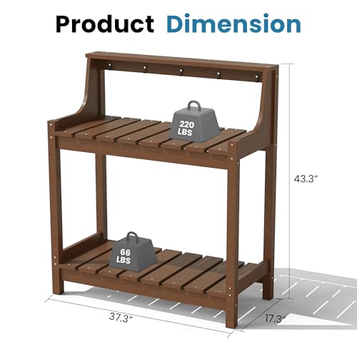 Domi 3-Tier Potting Benches for Outside, HDPE Outdoor Potting Table, Brown - color: Brown