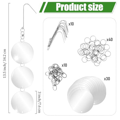 10 Pack Hanging Reflective Bird Scare Discs Set, Large 30-Discs Double-Sided Mirror Bird Deterrent Spinner Reflectors for Outdoor Garden, Patio, Orchard, Balcony, Tree, and Crop Protection Decorations