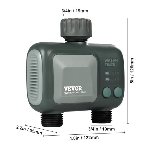 VEVOR Sprinkler Timer WiFi Water Timer, 2 Outlets, Smart Hose Faucet Water Timer with Brass Inlet, APP Remote Control via 2.4Ghz WiFi or Bluetooth, Voice Control, IPX6 for Garden, Yard Watering - style: 2 Outlet with WiFi/Bluetooth.