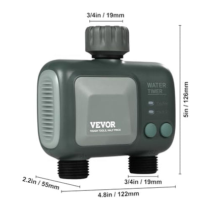 VEVOR Sprinkler Timer WiFi Water Timer, 2 Outlets, Smart Hose Faucet Water Timer with Brass Inlet, APP Remote Control via 2.4Ghz WiFi or Bluetooth, Voice Control, IPX6 for Garden, Yard Watering - style: 2 Outlet with WiFi/Bluetooth.
