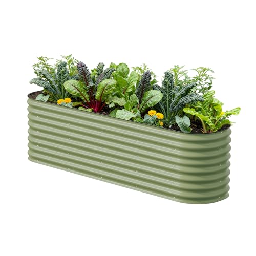 Vego garden 26" Extra Tall Raised Garden Bed Kits, 9 in 1 Modular Raised Planter Box for Vegetables Flowers Fruits Oval Metal Raised Garden-Olive Green - color: Olive Green, size: 9 in 1