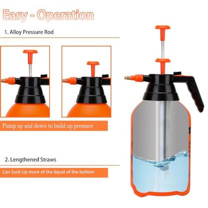 2 Pack Pump sprayers in Lawn and Garden, 2L Handheld Garden Pump Sprayer 0.5 Gallon Water Mist Spray Bottle for Plants, Weed Sprayer with Adjustable Brass Nozzle (2L Orange)