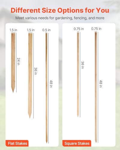 VEVOR Wooden Garden Stakes, 50 Pcs 36x0.75x0.75 in Survey Grading Stakes, Garden Ground Stake with Sharp Point, Fir Wood Plant Support Stake, Sign Posts for Silt Fence Backyard Boundaries Baselines - style: 0.75 x 0.75 x 36in+50pcs