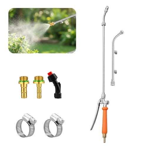 All-Metal Sprayer Wand with 3 Interchangeable Nozzles, Stainless Steel Replacement Wand for Garden Watering and Spraying, Adjustable Brass Barb Fit for 3/8" & 1/4" Hose with Locking Handle