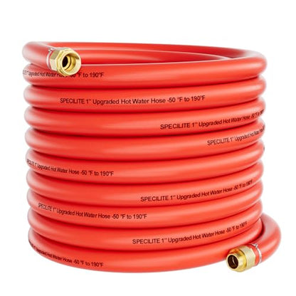 SPECILITE 1" x 50FT Hot/Cold Rubber Garden Water Hose, -50℉-190℉, Red - color: 1"ID Red, size: 50ft