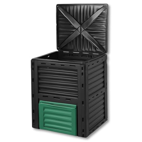 Outdoor Compost Bin, 80 Gallon Large Composting Box with Top Flip Latch-on Lid & Bottom Exit Door, Food Waste Container, Composter Barrel for Garden & Yard, Kitchen (Black + Green) - color: Black + Green