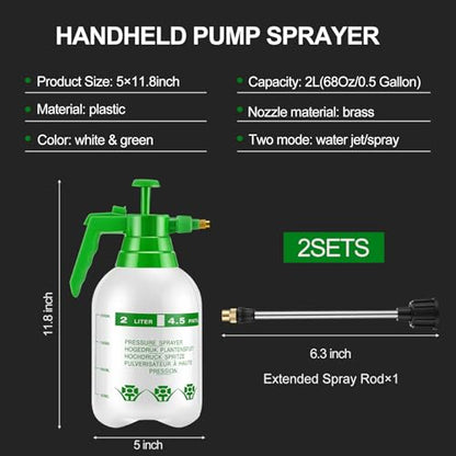2 Set Handheld Pump Sprayers 0.5 Gallon Water Spray Bottles 2l Garden Plant Pump Sprayers with Adjustable Steel Nozzle Extended Rod for Plant Mist Watering Cleaning Spraying Fertilizing - color: White, size: 2L