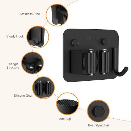 4 Pack Stainless Steel Heavy Duty Broom Holder Wall Mount with Hook, Black - color: D-Black, size: 4PCS Gripper