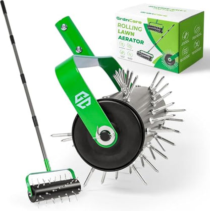 Manual Lawn Aerator Roller Tool 42 Steel Spikes, 57-in Rolling Lawn Aerator - style: Rolling Aerator