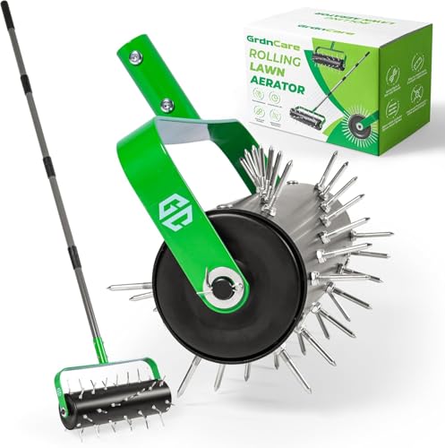 Manual Lawn Aerator Roller Tool 42 Steel Spikes, 57-in Rolling Lawn Aerator - style: Rolling Aerator