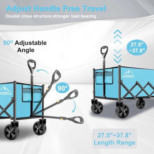 AMNOW 100L Collapsible Wagon Cart with All Terrain Wheels, 350LBS, Blue - color: Light Blue
