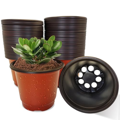 100 Packs 4" Plant Nursery Pots Plastic Seedling Starter pot Flower Planter Container Seed Grow Pot with Drainage Hole for Indoor Outdoor Garden Suitable for Succulent Seedling Cutting Transplanting - size: 4 Inch