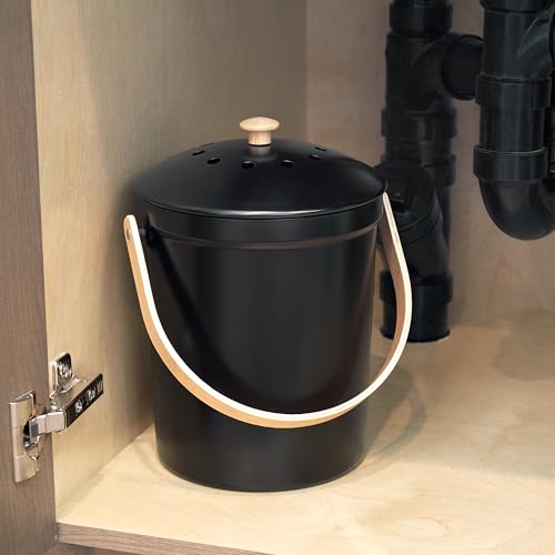 Beautiful Kitchen Compost Bin with Smell Proof Lid for Your Countertop - color: Black