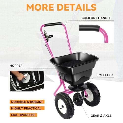 Auto Dynasty Walk-Behind Broadcast Spreader, 80LBS Capacity Fertilizer Spreader for Salt, Ice Melt, Grass Seed, Lawn and Garden Seeder, Purple - color: Purple