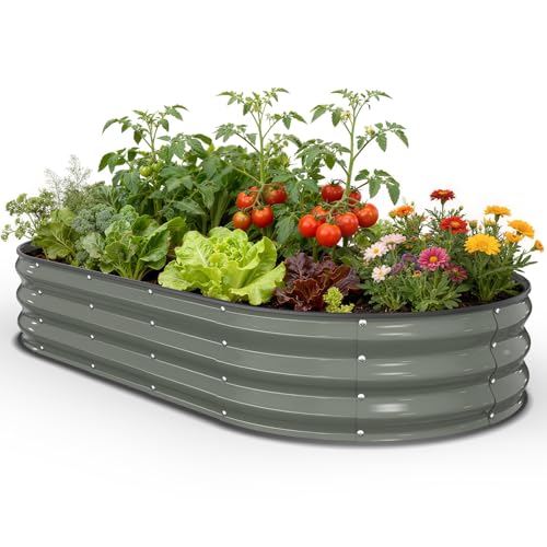 Pattiumo Galvanized Raised Garden Bed 6x3x1 FT, Oval Metal Raised Garden Bed Outdoor Planter Box with Open Bottom, Rust-Resistant Steel Garden Bed for Vegetables Herbs Flowers, Easy Assembly - color: Gray, size: 6x3x1 FT