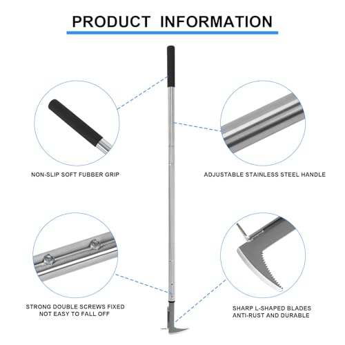 BARAYSTUS Crack Weeder, Stainless Steel Manual Crevice Weeding Tool, Long Handle Weed Grabber Remover, L-Shaped Manual Weeder Puller, Durable Crevice Weeding Tool for Sidewalk Garden Patio Lawn - size: Adjustable Length (25.6"/41"/55")