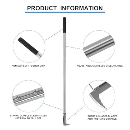 BARAYSTUS Crack Weeder, Stainless Steel Manual Crevice Weeding Tool, Long Handle Weed Grabber Remover, L-Shaped Manual Weeder Puller, Durable Crevice Weeding Tool for Sidewalk Garden Patio Lawn - size: Adjustable Length (25.6"/41"/55")