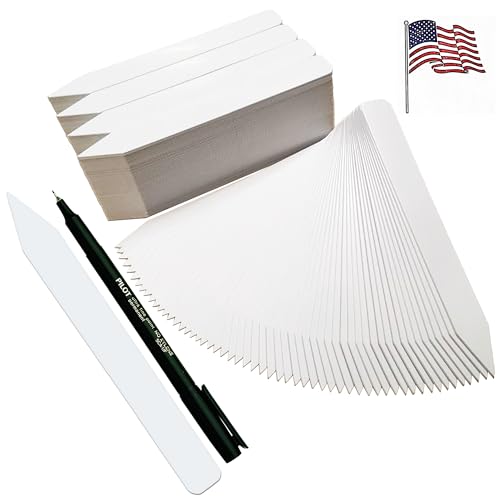 6" x 5/8" White Premium Pot Stakes with Marker - 400 Pcs - Plastic Plant Tags and Labels - Nursery Garden Tree Labels Waterproof Writeable | Made in The USA |