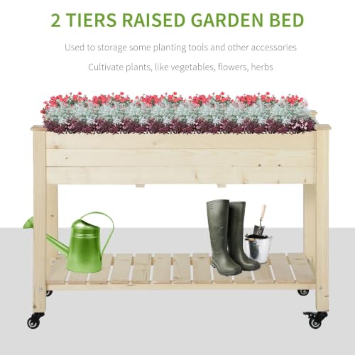 Outsunny Raised Garden Bed Elevated Planter Box 47" x 22" x 33", Natural - color: Natural, size: 47" x 22" x 33"