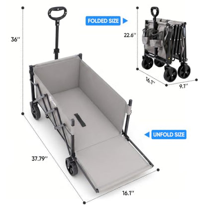 Sekey Collapsible Wagon with Tailgate, 300 lb Capacity, 38 in Cargo Length - color: Gray