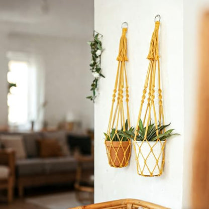 Artilady Macrame Plant Hanger Boho Hanging Planter for Indoor Plants Holder - color: Yellow