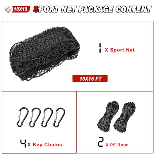 Baseball Softball Backstop Nets, Heavy Duty Sports Netting - size: 10x15 FT