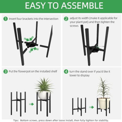 Adjustable Plant Stand Indoor, 2 Heights Black with Round Plate - color: black-a