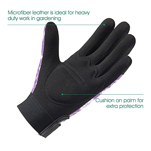 COOLJOB Medium Size Thorn Proof Garden Gloves Set for Women, Purple and Orange, 2 Pairs