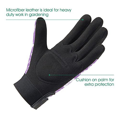 COOLJOB Medium Size Thorn Proof Garden Gloves Set for Women, Purple and Orange, 2 Pairs