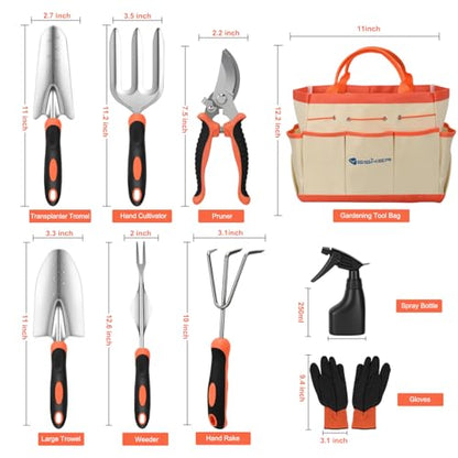 Yesker Gardening Tools 9-Piece Heavy Duty Garden Tool Set Gardening Supplies Gifts for Women Men Gardening Hand Tool Kit with Non-Slip Ergonomic Handle, Garden Bag, Durable Gloves and Shears, Orange - size: 9PCS Black Orange