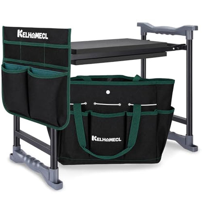 Garden Kneeler and Seat - Extra Wide Thick EVA Pad, Heavy Duty Foldable Garden Bench Holds 350lbs, 2-in-1 Gardening Stool with Detachable Tool Bags, Gardening Gifts for Women, Men & Seniors - color: Black & Green