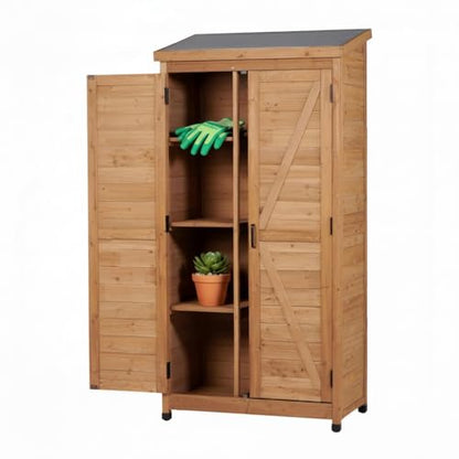 Outdoor Storage Shed Tool Cabinet, Tall Wooden Garden Shed with Metal Roof for Backyard Patio Lawn Tools