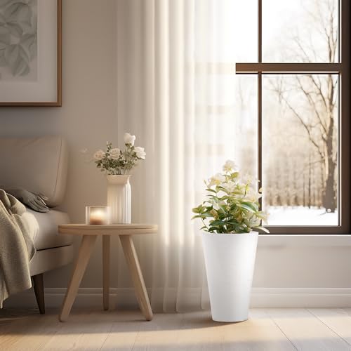 Kante Set of 2 White Plastic Round Planters 13" Tall Home & Outdoor - color: White, size: 13" H