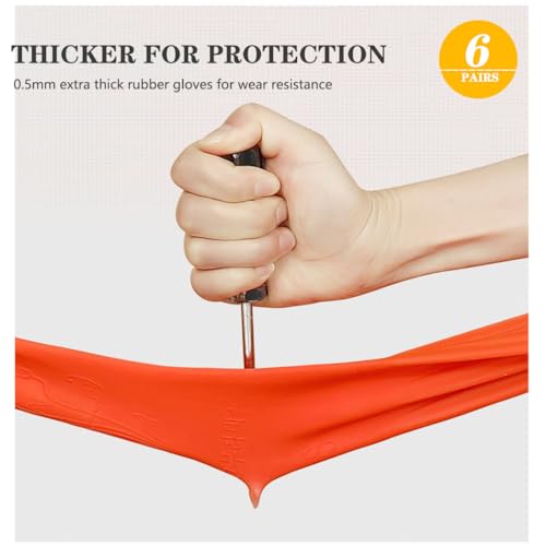 6-Pair 17.8-Inch Elbow - Length Reusable Rubber Waterproof Household Cleaning and Kitchen Dishwashing Gloves - size: Medium