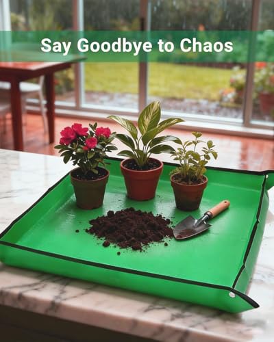 Plant Repotting Mat, Waterproof Gardening Mat for Indoor Plants, Thickened PE Potting Mat with Copper Buckles for Mess Control, Foldable Succulent Transplanting Mat, Green (29.5"*29.5") - size: 29.5"*29.5"