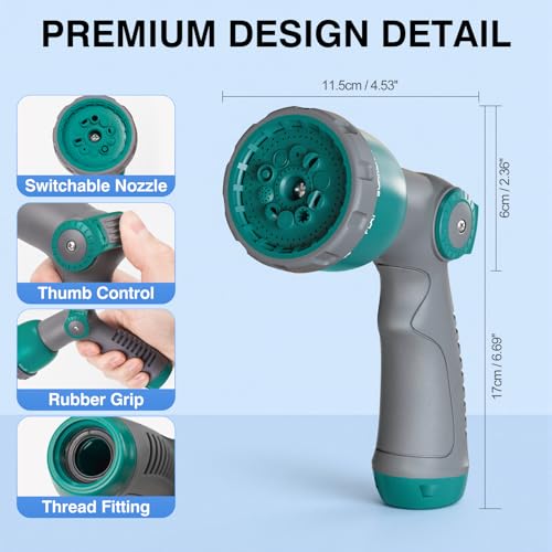 Garden Hose Nozzle, Thumb Control Water Hose Nozzle, Hose Sprayer Nozzle with 10 Adjustable Patterns, Spray Nozzles for Garden Hose, Hose Sprayer for Plants, Lawn, Garden, Car, Pet