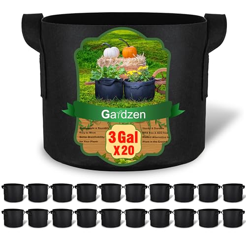 Gardzen 20-Pack 3 Gallon Grow Bags, Aeration Fabric Pots with Handles, Pot for Plants - size: 3 Gallons