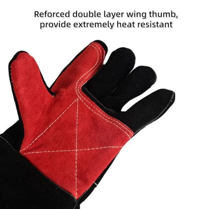Leather Welding Gloves, Heat Resistant Cowhide Work Gloves for BBQ Fireplace Gardening Camping Animal Handling - size: 18 Inch